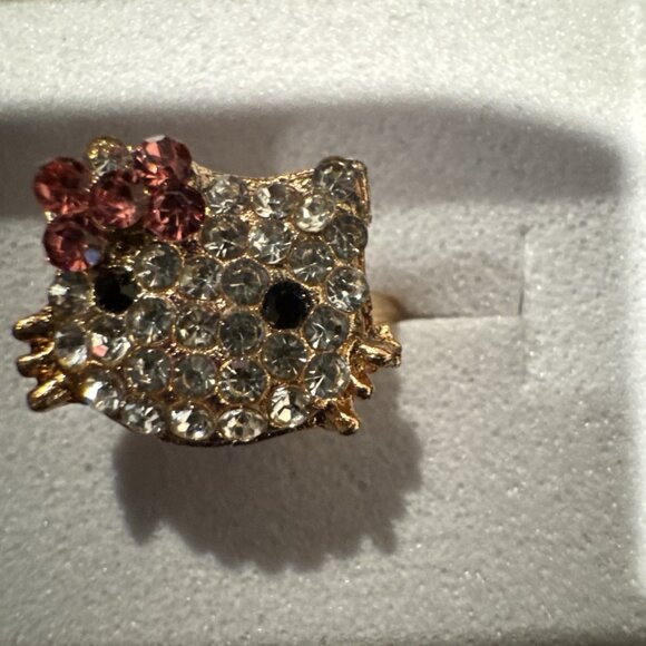 Adorable Hello Kitty Cat Kitten Silvertone Costume Adjustable Ring NEW w Box A6 - Picture 2 of 7
